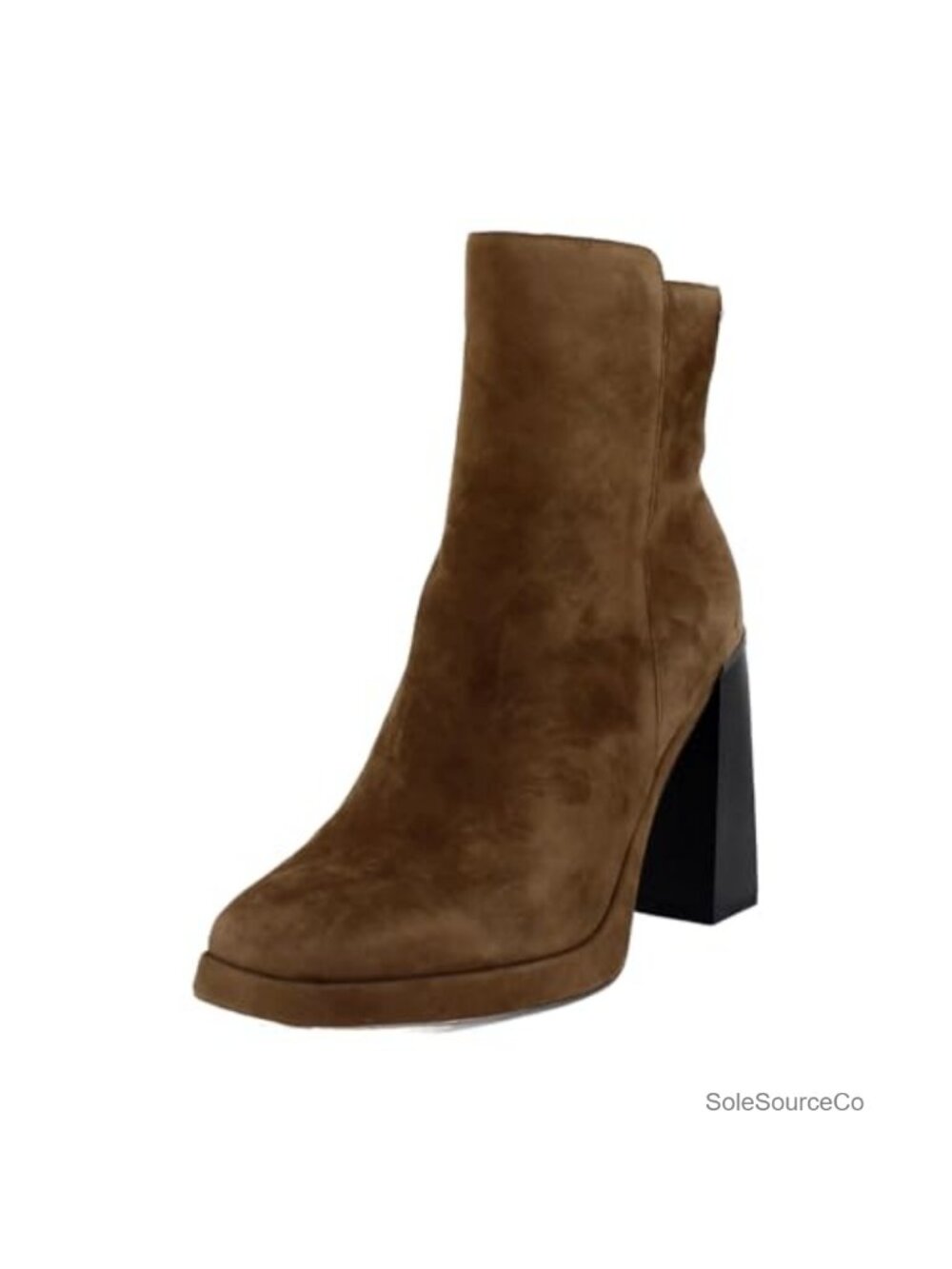 Suede Heeled Ankle Bootie Round Toe Block Heel